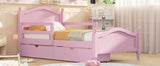 English Elm Twin Size Wood Platform Bed With Guardrails On Both Sides and Two Storage Drawers ,Pink