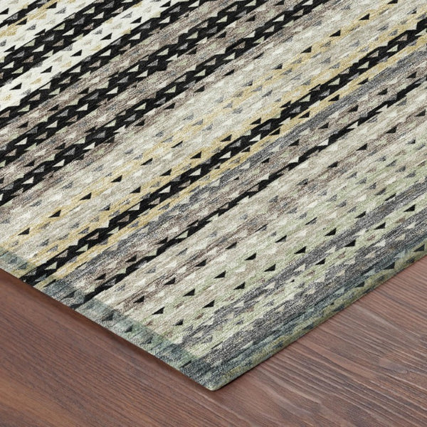 8 Ft X 10 Ft Striped Polyester Area Rug Washable Stain Resistant for Patio