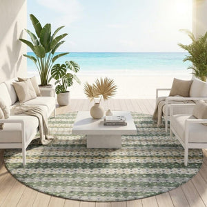 8 Foot Round Striped Polyester Area Rug Washable and Stain Resistant for Outdoor Use