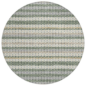 HomeRoots 8 Foot Round Striped Polyester Area Rug Washable and Stain Resistant for Outdoor Use 742987