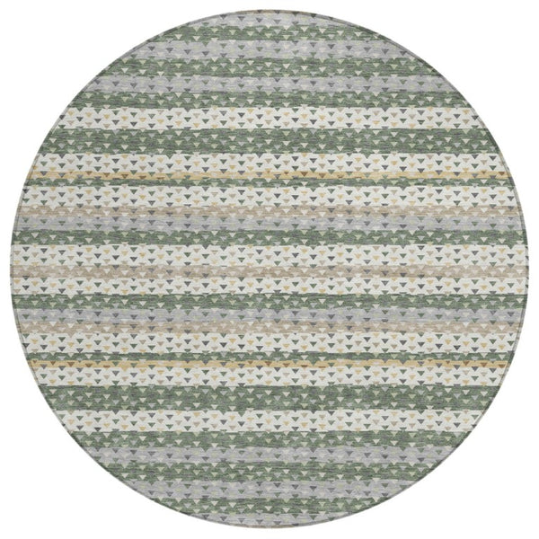 HomeRoots 8 Foot Round Striped Polyester Area Rug Washable and Stain Resistant for Outdoor Use 742987