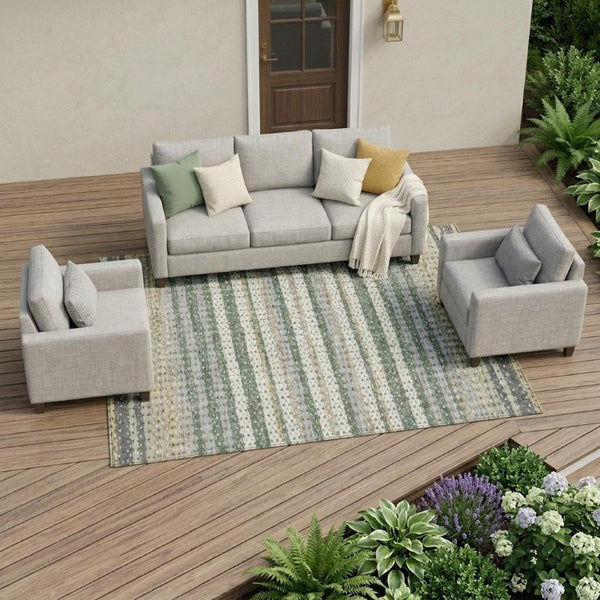 10 X 14 Striped Polyester Area Rug Washable for Indoor Outdoor Patios and Living Rooms