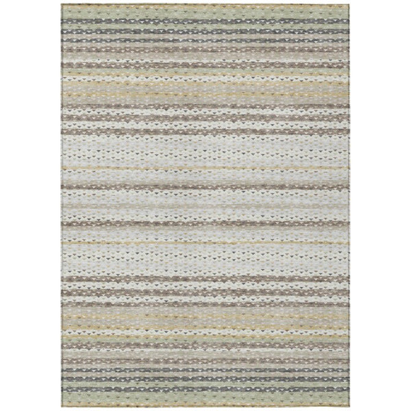 HomeRoots 5x8 Ivory Beige Stripe Polyester Area Rug Washable Stain Resistant for Patio 742998