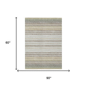 5x8 Ivory Beige Stripe Polyester Area Rug Washable Stain Resistant for Patio