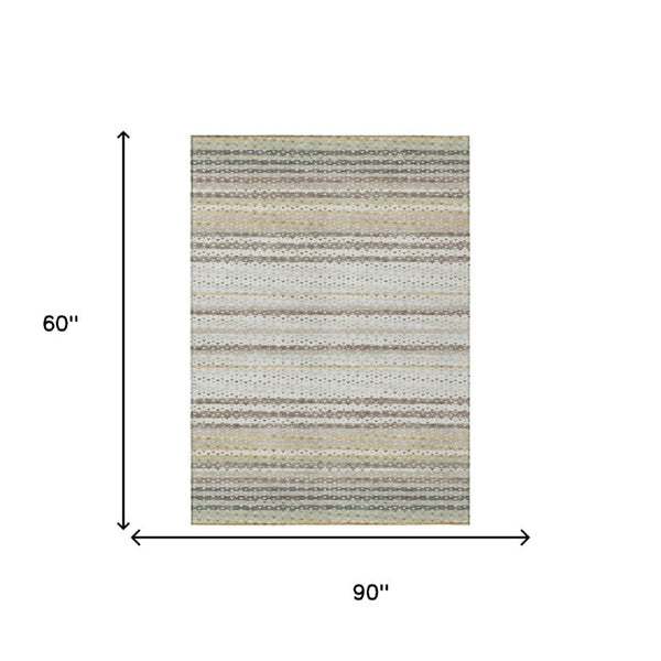 5x8 Ivory Beige Stripe Polyester Area Rug Washable Stain Resistant for Patio