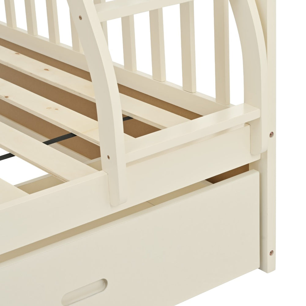 English Elm Twin Over Full Bunk Bed With Storage Drawers – Stylish Cream Wooden Design, Safety Features Included K495S00002-GIGA