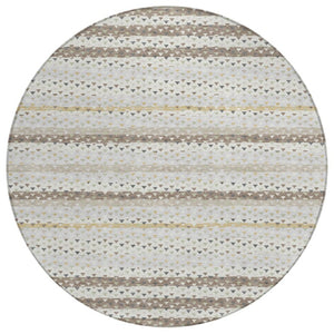 HomeRoots 8 Foot Round Ivory Beige Striped Polyester Area Rug Washable Indoor Outdoor Use 742999