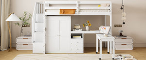 English Elm Queen Murphy Bed with Integrated Desk Cabinet Shelves Space Saving Studio Solution White N708S00013K