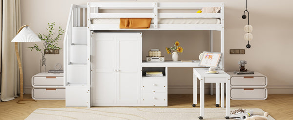 English Elm Queen Murphy Bed with Integrated Desk Cabinet Shelves Space Saving Studio Solution White N708S00013K