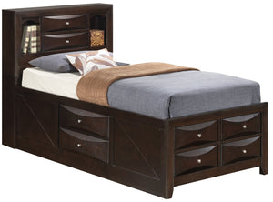 English Elm Marilla Modern Full Storage Bed with Dovetailed Drawers, Real Wood Veneer, Molded Beveled Fronts Cappuccino 23 L x 42 W x 4 H B078S00196