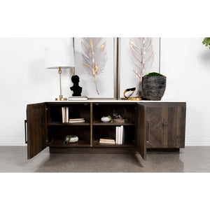 English Elm Metzger Marble Top Sideboard with Checkerboard Doors and Mango Wood Storage B062S01481