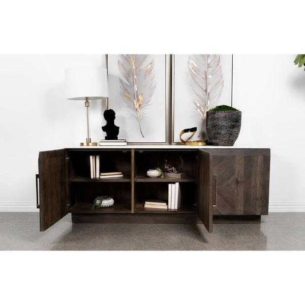 English Elm Metzger Marble Top Sideboard with Checkerboard Doors and Mango Wood Storage B062S01481