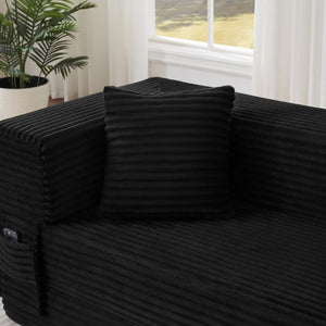 English Elm Modern Cord Fabric Convertible Sofa Sleeper Low Profile Square Frame for Apartments Black W3396P439851