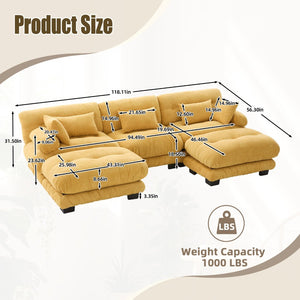 English Elm United We Win U-Shape Modular Couch In Plush Velvet With Ottomans & Lumbar Pillows For Ultimate Comfort W1568S00199-GIGA