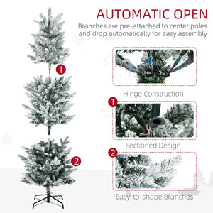 English Elm Homcom 6Ft Snow-Flocked Artificial Christmas Tree With Auto-Open Design & Steel Base For Cozy Holiday Charm W2225P229668