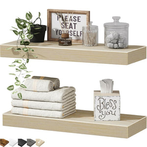 English Elm Bathroom Floating Shelves Matte Steel Set of 2 Farmhouse Wall Mounted Storage Natural W2181P474867