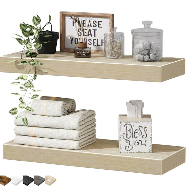 English Elm Bathroom Floating Shelves Matte Steel Set of 2 Farmhouse Wall Mounted Storage Natural W2181P474867