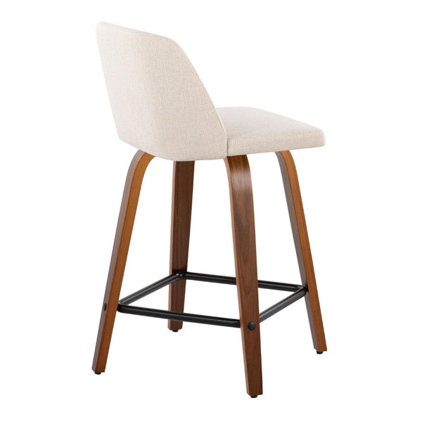 English Elm Toriano 24" Mid-Century Modern Swivel Counter Stool Set In Walnut Wood & Cream Fabric - Stylish Comfort B202S00121-GIGA