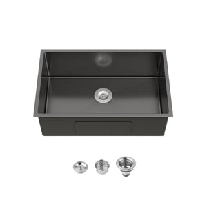 English Elm Stainless Handmade Matte Black Undermount Kitchen Sink 304 Grade Deep Single Bowl T3177P286045