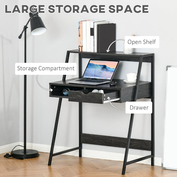 English Elm Desk with Pull Out Drawer Open Cubbyhole and Display Shelf for Small Home Offices T3971P389482