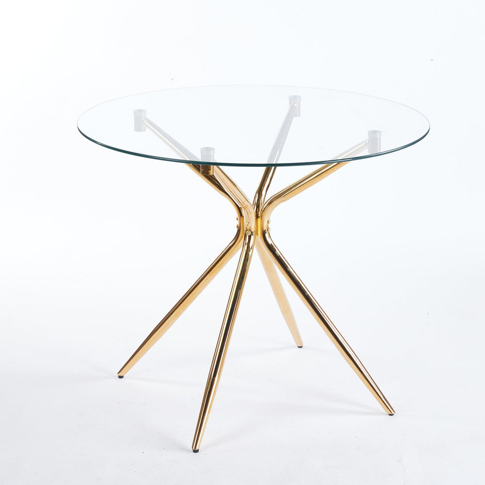 English Elm Dining Table With Tempered Glass Top And Chrome Metal Legs - Modern Space-Saving Design For Homes W234P351121