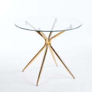 English Elm Dining Table With Tempered Glass Top And Chrome Metal Legs - Modern Space-Saving Design For Homes W234P351121