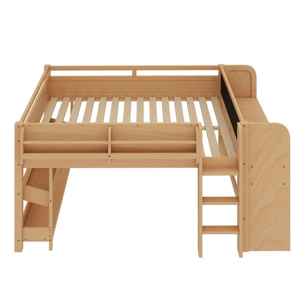 English Elm Twin Low Loft Bed Solid Pine Frame Kids Study Desk Blackboard Storage White W1580S00571