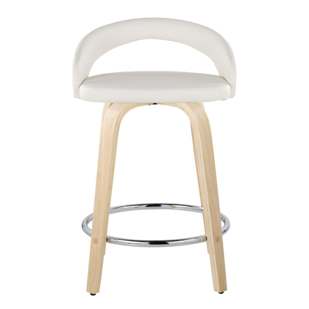 English Elm Fixed-height Swivel Counterstools with Faux Leather Seats and Bent Wood Legs Set of 2 B202S01758