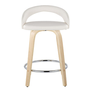 English Elm Fixed-height Swivel Counterstools with Faux Leather Seats and Bent Wood Legs Set of 2 B202S01758