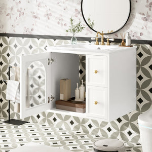 English Elm 24" Floating Bathroom Vanity with Ceramic Sink Two Drawers White Mdf Cabinet N710P286704K