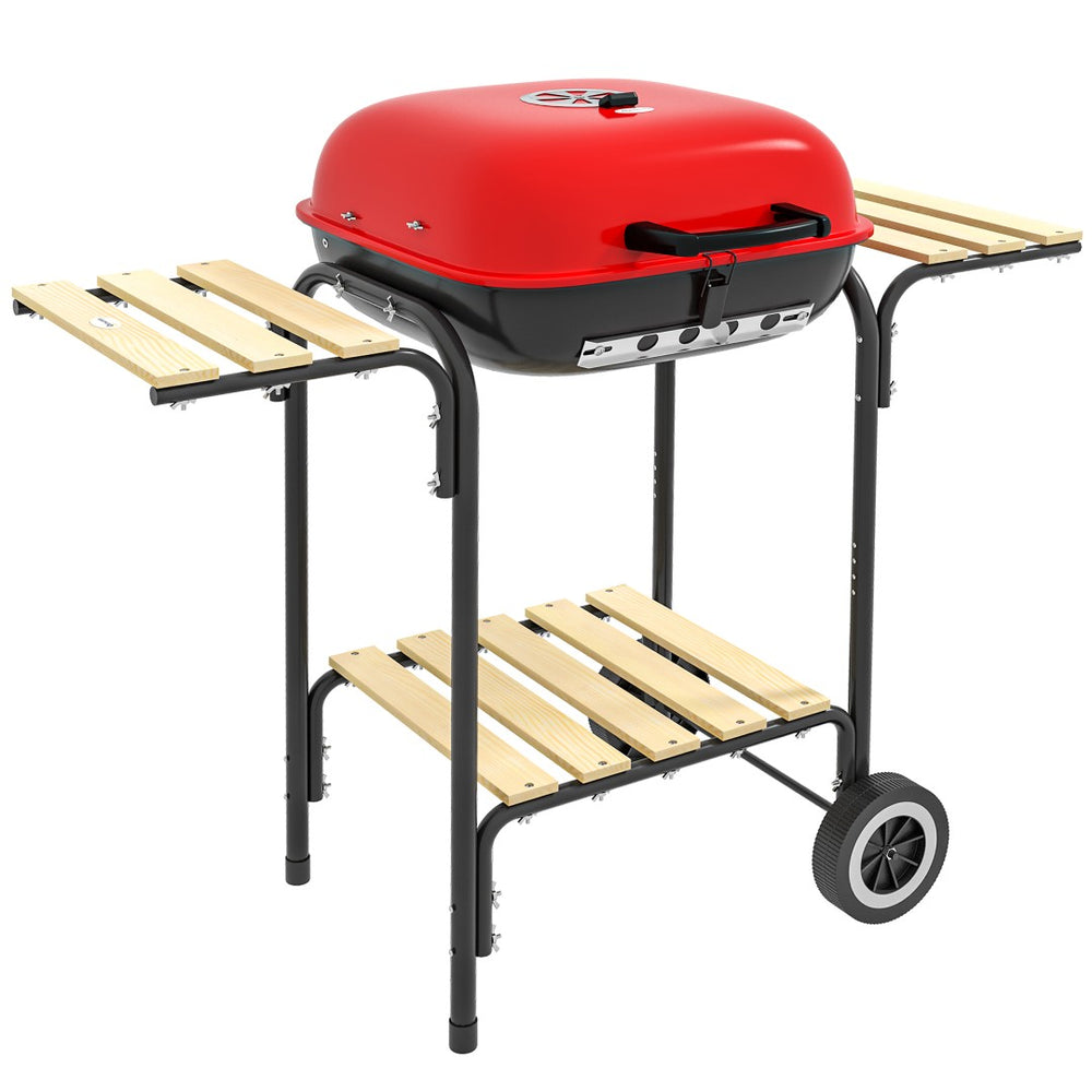 English Elm Outsunny Portable Charcoal Grill with Side Tables Wheels and Shelf for Backyard Camping W2225P174309