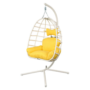 English Elm Egg Hanging Chair with Stand Pe Rattan Swing Seat Washable Cushion Patio Bedroom T5880P497428