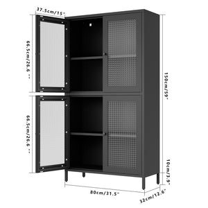 English Elm Classic Metal Storage Cabinet - Elegant Display Case With 4 Glass Doors & Adjustable Shelves For Home W2378P176270