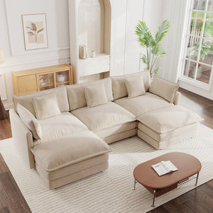 English Elm U-shaped Chenille Sectional with Dual Ottomans Modular Living Room Couch 5 Seat W714S00903