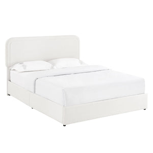 English Elm Liv Patented 2-Drawers Storage Bed Queen Ivory Boucle Upholstered Platform with Dust-Proof Drawers and Soft-Close Gliding System B083P156198