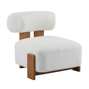 English Elm 27.25" Boucle Lounge Chair Solid Wood Frame Rolled Back Sculptural Living Room Accent N767P354792W