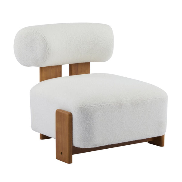 English Elm 27.25" Boucle Lounge Chair Solid Wood Frame Rolled Back Sculptural Living Room Accent N767P354792W