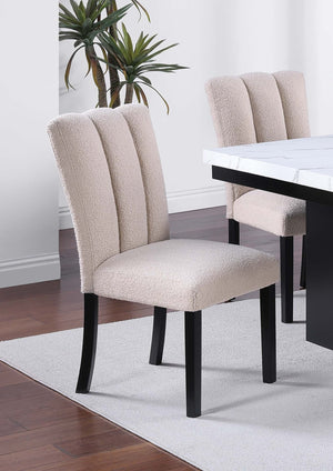 English Elm Classic 6-Piece Dining Set With White Faux Marble Table, Upholstered Chairs & Stylish Bench For Elegance B011S01882