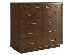 Lexington Ascot Ten Drawer Gentleman Chest in Walnut Veneer with Rose Gold Hardware 743-329