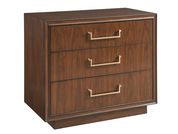 Lexington Camden Walnut Veneer Nightstand with Rose Gold Hardware and Soft Close Drawers 743-621