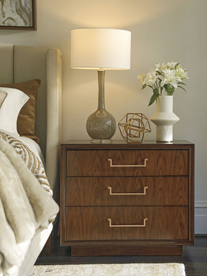 Lexington Camden Walnut Veneer Nightstand with Rose Gold Hardware and Soft Close Drawers 743-621