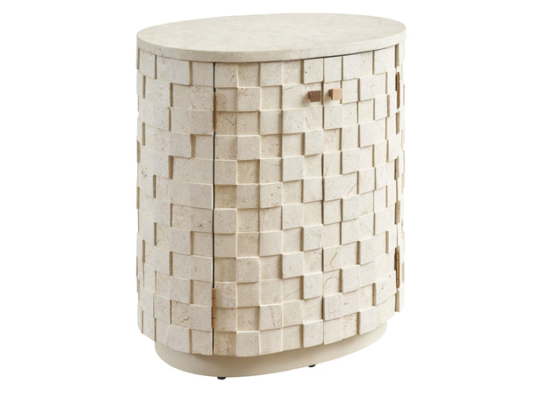 Lexington Albion Limestone Oval Nightstand with Walnut Veneer Doors and Rose Gold Hardware 743-624