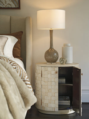 Lexington Albion Limestone Oval Nightstand with Walnut Veneer Doors and Rose Gold Hardware 743-624