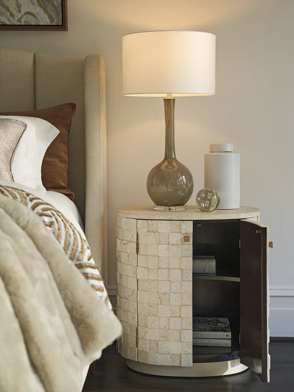 Lexington Albion Limestone Oval Nightstand with Walnut Veneer Doors and Rose Gold Hardware 743-624