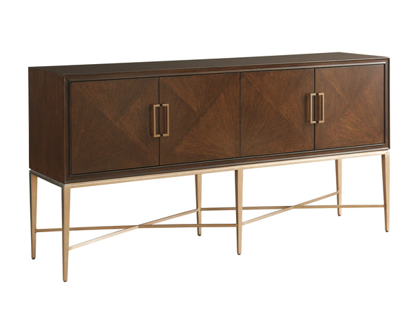 Lexington Stratford Walnut Veneer Sideboard with Rose Gold Accents and Tapered Metal Legs 743-869