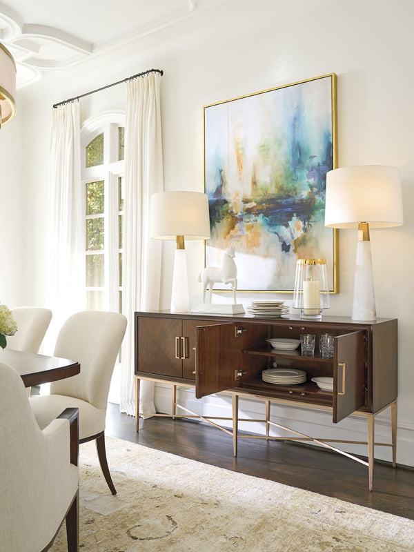Stratford Walnut Veneer Sideboard with Rose Gold Accents and Tapered Metal Legs