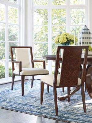 Lexington Boswell Splat Back Accent Chair Walnut Burl Veneer Rose Gold Hardware Upholstered Seat 743-881-01