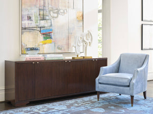 Lexington Brentford Walnut Veneer Media Console with Reeded Doors and Rose Gold Accents 743-907