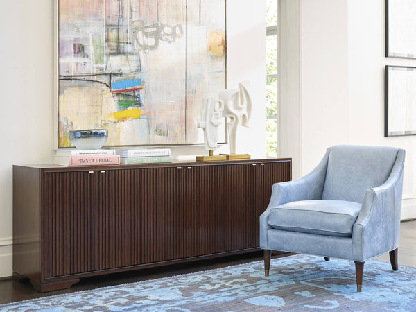 Lexington Brentford Walnut Veneer Media Console with Reeded Doors and Rose Gold Accents 743-907