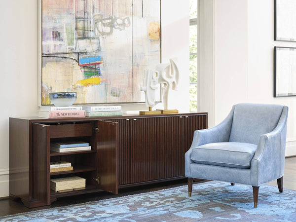 Lexington Brentford Walnut Veneer Media Console with Reeded Doors and Rose Gold Accents 743-907